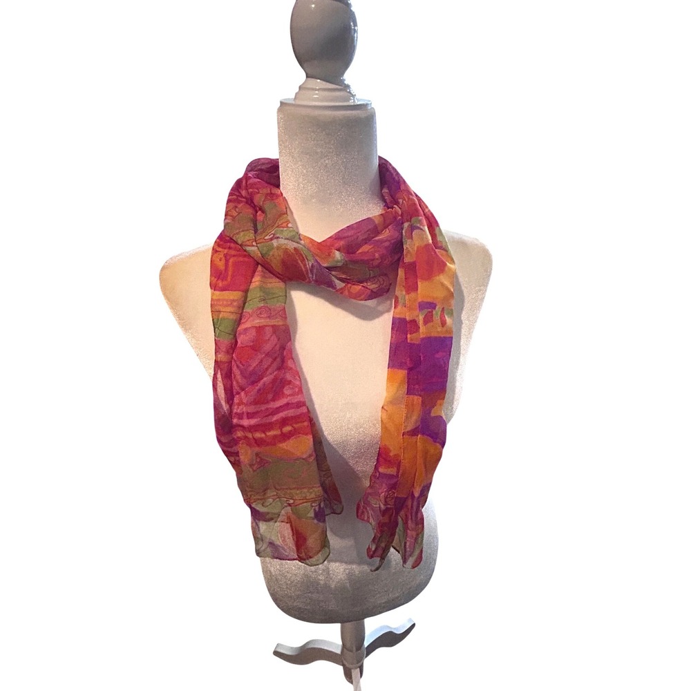 Abstract Print Scarf Women One Size‎ Multicolor Excellent Lightweight Sheer